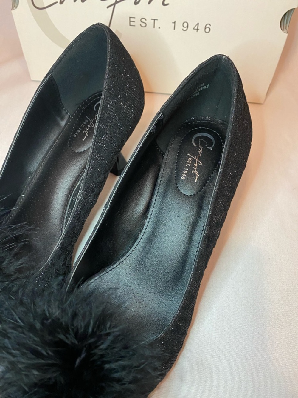 Black Pointed-Toe Pom-Pom Kitten Heels - Picture 9 of 10